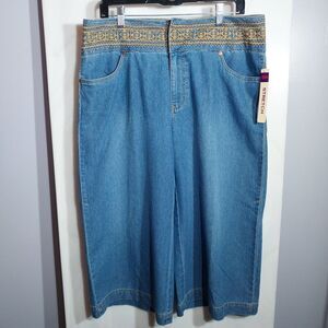New Bill Blass Women's Cropped Capri Jeans Sz 12 Denim Blue Wide Leg Boho Chic